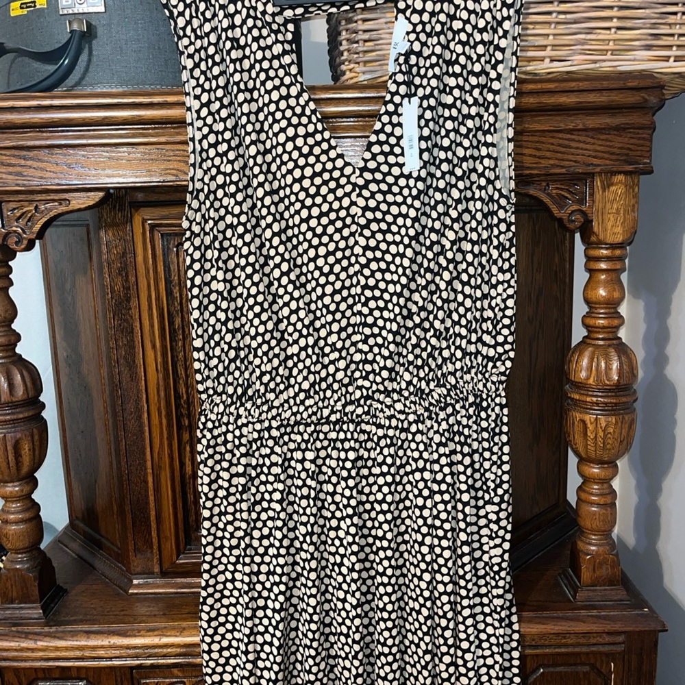 Banana Republic Black and Cream Polka Dot Sleeveless Dress size XL tall